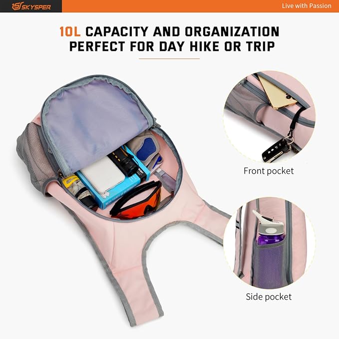 SKYSPER Small Daypack 10L Hiking Backpack Packable Lightweight Travel Day Pack for Women Men