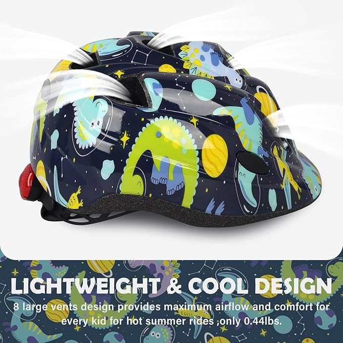Kids Toddler Bike Helmet, Adjustable Boys Girl Helmets from Baby to Children(Age 1-8), Multi Sports for Bicycle Skate Scooter with LED Light