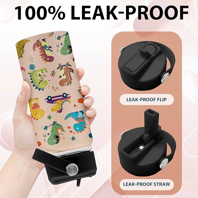 Dinosaurs Gifts for Kids Boys, 16 oz Water Bottle with Straw Lid, Stainless Steel Insulated Tumbler, Cute Water Bottles, Funny Dinosaurs Cups Gifts for Birthday Christmas