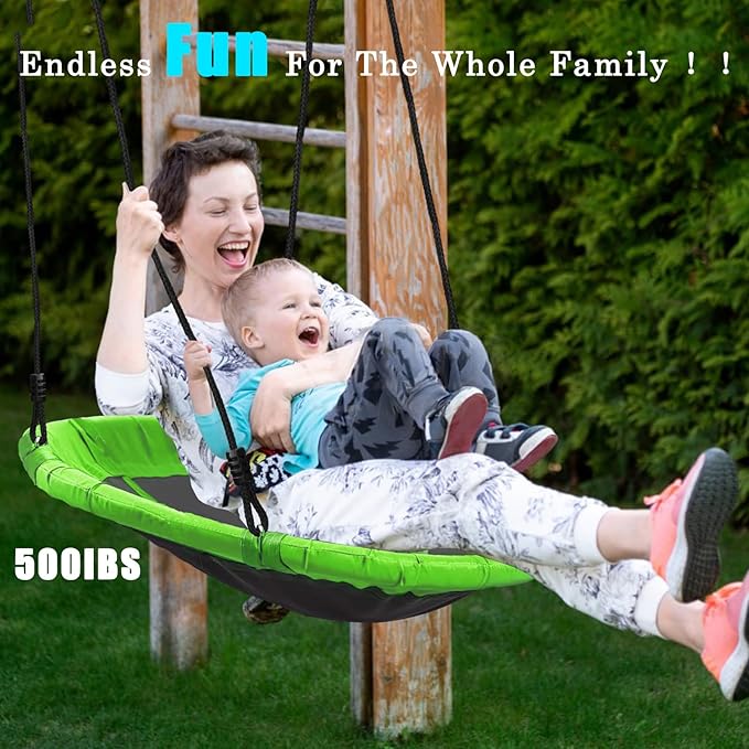 40" Saucer Tree Swing for Kids Outdoor - Heavy-Duty Steel Frame, 900D Oxford Fabric & Reinforced Rope Holds 500lbs（Green）