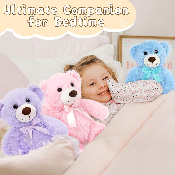 MorisMos 3Pcs Teddy Bears Bulk Baby Shower, 14inch Cute Teddy Bear Stuffed Animals Plush, Small Stuffed Bears on Centerpiece Baby Shower, Pink