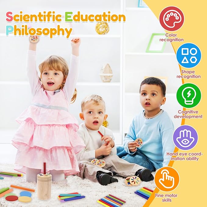 Shapes and Color Sorting Toys, 4 In1 Wooden Learning Color Sorting Toy Wood Montessori Game Set Sensory Educational Toys for Toddlers