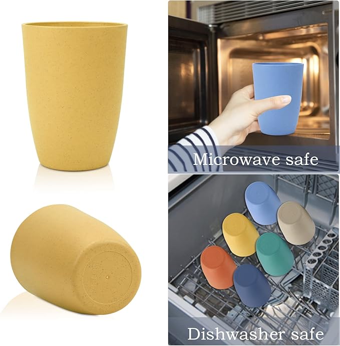 Wheat Straw Cups 6 PCS Good Alternative to Plastic Reusable Cups 12 oz Unbreakable Drinking Cup Reusable Dishwasher Safe Water Plastic Glasses with 6 Colors