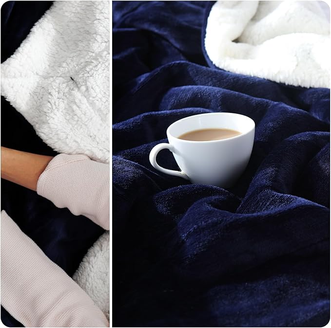 NANPIPER Sherpa Blanket Twin Size for Couch, Warm and Lightweight Throw, Soft Fuzzy Plush Fleece for Winter, Estate Blue 60x80 Inches