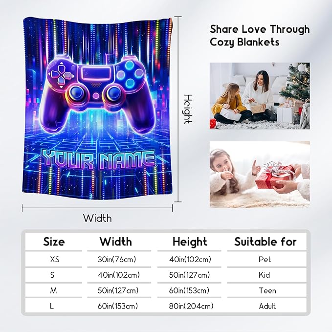 Mercuryelf Blanket for Boys Personalized Gaming Blankets Gifts - 4 Sizes Cozy Flannel Throw for Kids