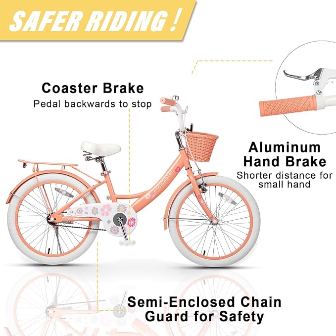 Glerc Maggie Girls Bike, 12-20 Inch Kids Bike for 2-13 Years Old Children, Princess Style Kids Bicycle with Doll-Seat & Basket & Training Wheels, Multiple Colors