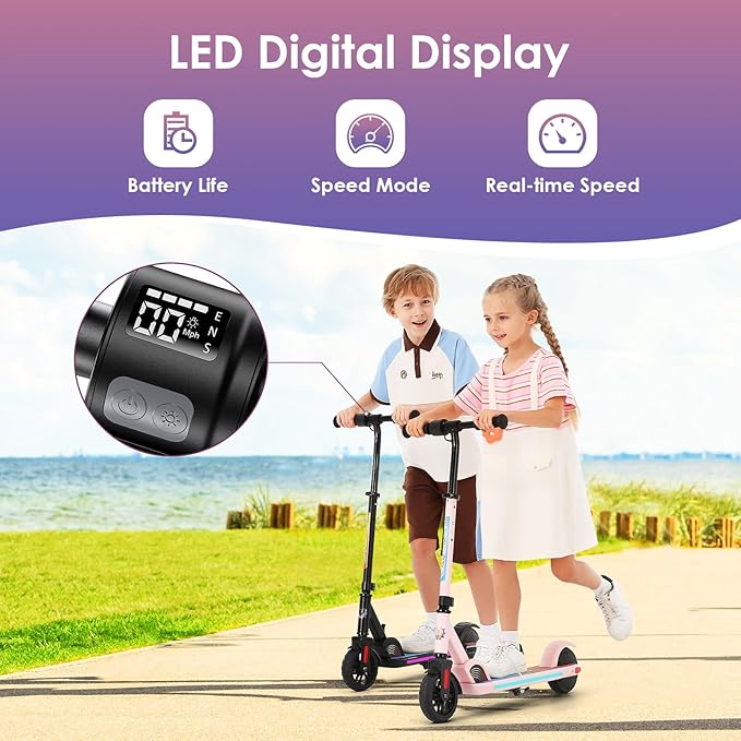 Caroma Electric Scooter for Kids Ages 6-14, 250W/180W/150W Motor & 15 Mph, 85 Mins Ride Time, Adjustable Height & Speed, LED Display, Kids Electric Scooter, Best Gifts for Boys & Girls