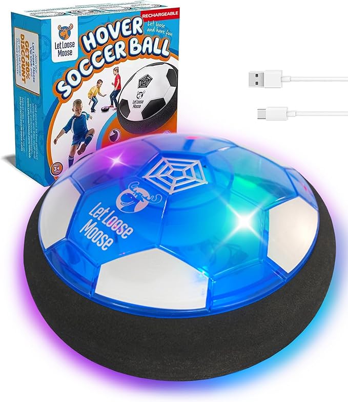 Let Loose Moose Hover Soccer Ball - Boys Birthday Gifts - Indoor Hoover Balls for Kids Age 6, 7, 8, 9, 10, 11, 12 Year Old - Light-Up Toy Game for Kid - 6-8, 8-12 - Rechargeable - 1pk