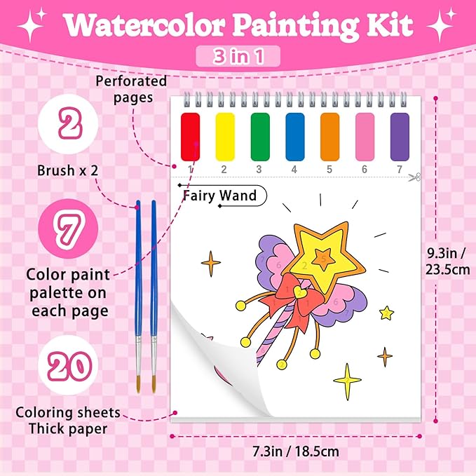 Paint with Water Coloring Books for Toddlers, Princess Theme Mess Free Watercolor Painting Papers for Kids Water Color Paint Kit Art Craft Birthday Gift for Ages 1-3, 4-8