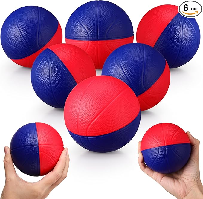 6 Pcs Foam Mini Basketball 4 Inch Mini Hoop Ball Small Squeeze Stress Balls Soft Quiet Bouncy Ball Foam Basketball for Indoor Outdoor Sport Theme Party Game Gifts