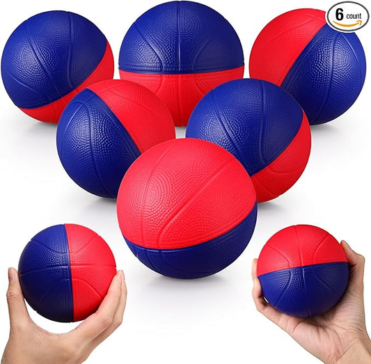 6 Pcs Foam Mini Basketball 4 Inch Mini Hoop Ball Small Squeeze Stress Balls Soft Quiet Bouncy Ball Foam Basketball for Indoor Outdoor Sport Theme Party Game Gifts