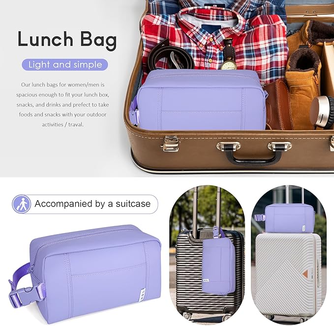 NOL Natural Organic Lifestyle Freezable Snack Bag, Leakproof Cooler Lunch Bag, Reusable, Zip Closure with Buckle Handle Nylon Waterproof Snack Box for Work Travel-Light purple