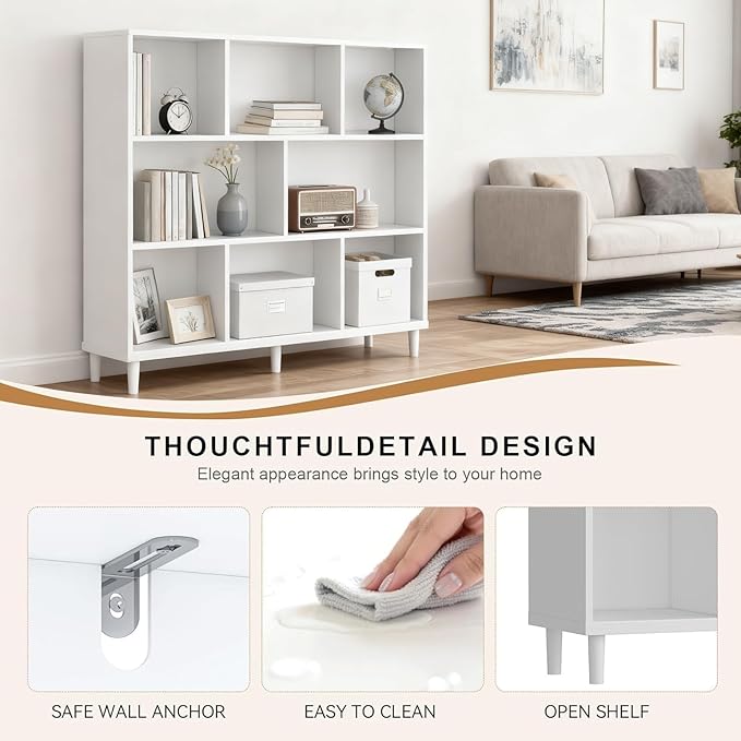 8 Cube Storage Organizer | White Bookshelf|3 Shelf Bookcase |Bookshelf tv Stand |-Cubic Storage Cabinet（Storing Books,Toys & More Easy to Install）