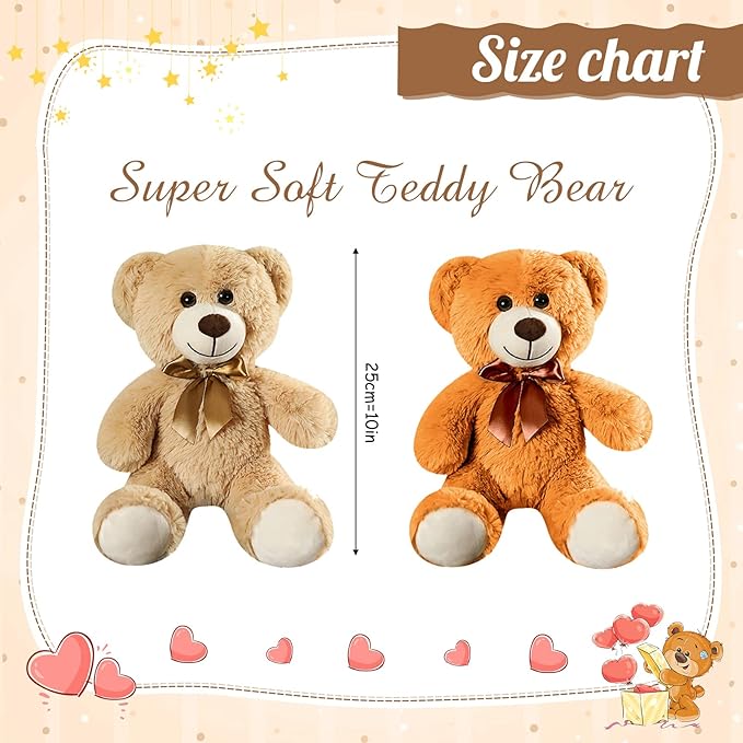 Skylety 10 Pcs Bears Bulk Stuffed Animal Plush Toys 10-14 Inches Birthday Party Favors(Elegant Color)