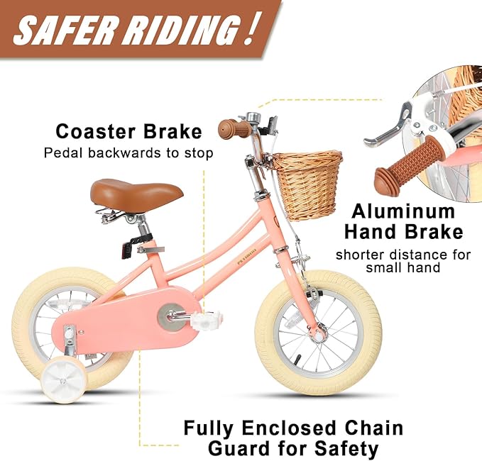 Petimini Girls Bike with Basket for 2-12 Years Old Kids, 12 14 16 18 20 Inch Bicycle with Bell Training Wheels Basket, Multiple Colors
