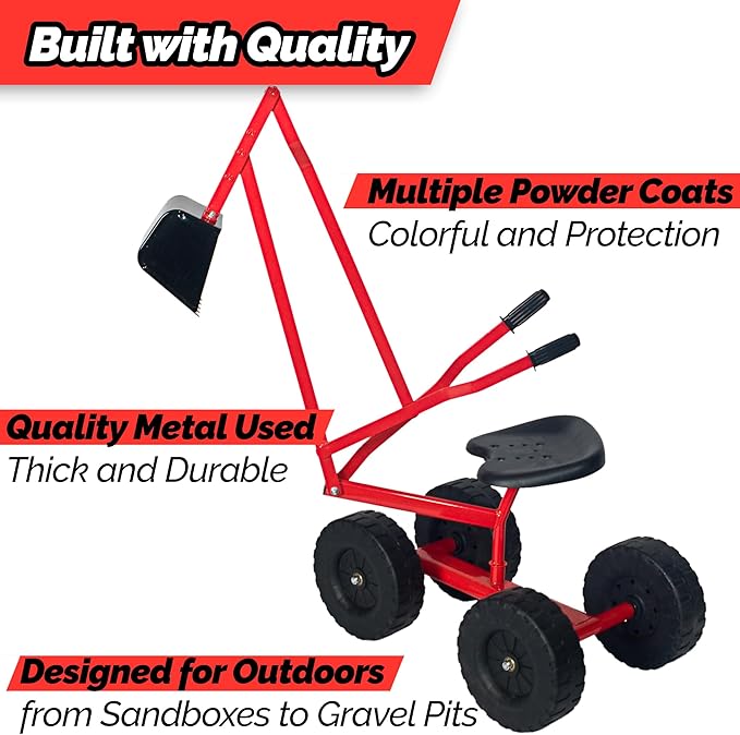 WONKAWOO Monster Wheel Sand Digger 360° Rotation Metal Crane Excavator Backhoe Ride On Toy