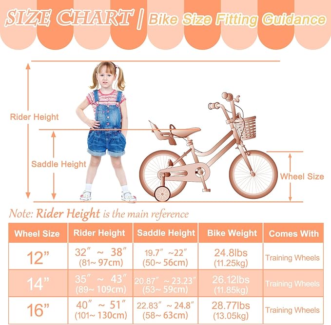 XJD Girls Bike for Toddlers and Kids Ages 2-12 Years Old,12 14 16 Inch Kids Bike with Training Wheels & Basket