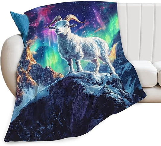 Goat Blanket Aurora Mountain Goat Animal Lover Throw Blankets Gifts for Girls Boys Kids Soft Cozy Fleece Plush for Couch Sofa Bed 80"x60"