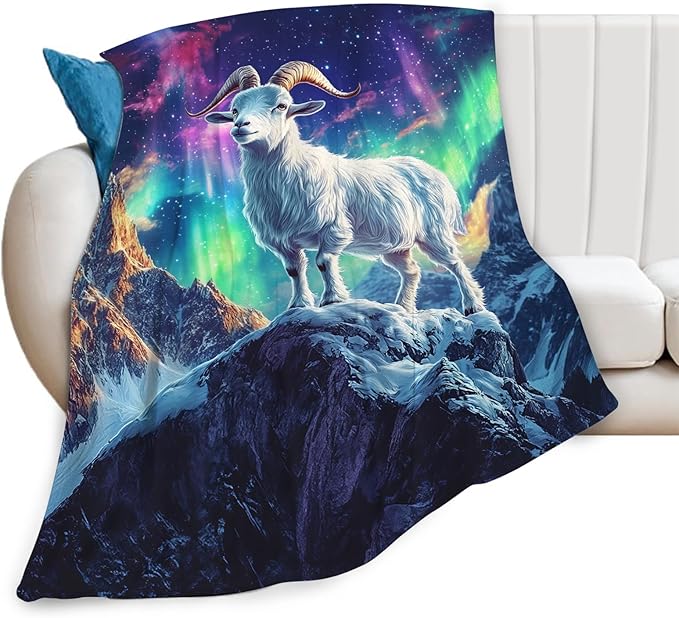 Goat Blanket Aurora Mountain Goat Animal Lover Throw Blankets Gifts for Girls Boys Kids Soft Cozy Fleece Plush for Couch Sofa Bed 60"x50"