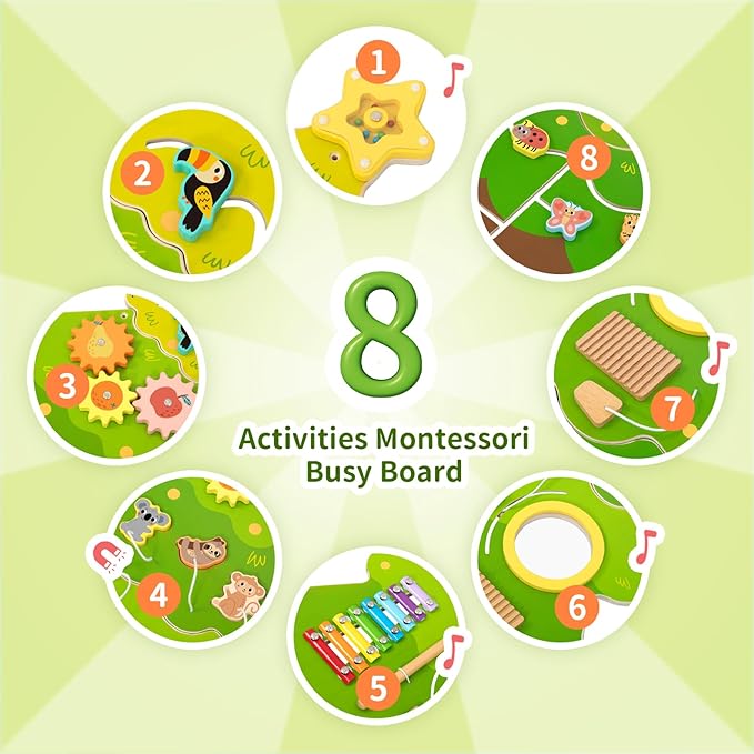 OOOK Tree Wall Busy Board Panel, Montessori Sensory Toy, Toddler Learning Activity Center, Toddler Learning Activity Center, Interactive Toys, Wooden Sensory Wall Develops Kids Skills in All Aspects