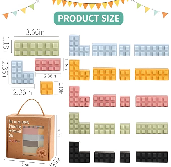 Silicone Blocks Soft Building Blocks, Montessori Educational Toy Soft Baby Blocks for Teething Gifts, Large Sensory Stacking Toys for Preschool Learning Creative Play, 20PCS