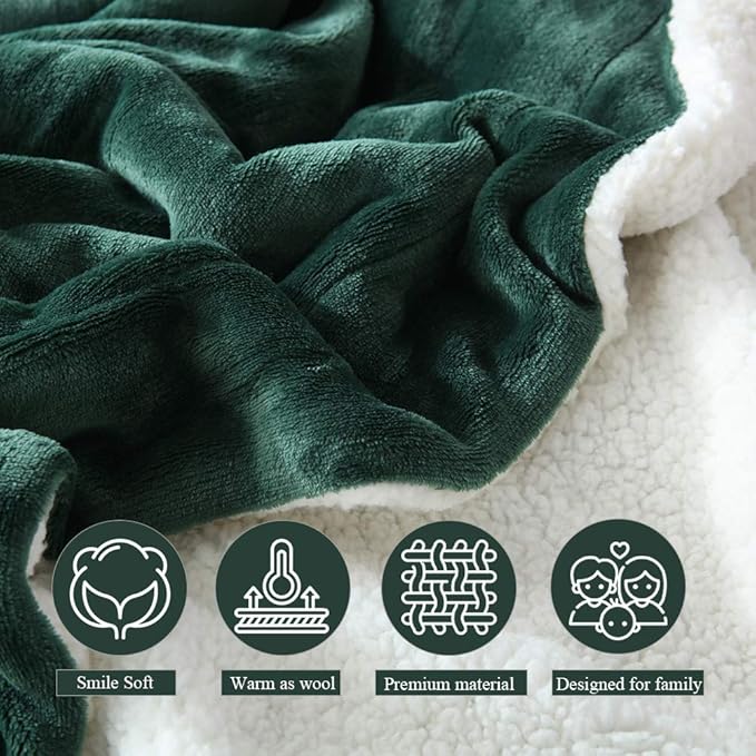 NANPIPER Bed Blanket Reversible Sherpa Flannel Blanket Super Soft Fuzzy Plush Fleece Microfiber (90"x90" Olive Green) Queen