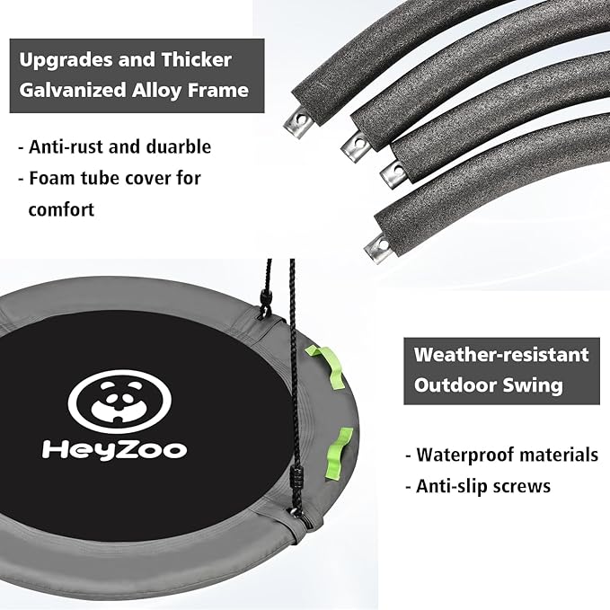 48 inch Tree Swing, Larger Saucer Flying Swing for Whole Family, 900lbs Weight Capacity, with Adjustable Hanging Straps, for Outdoor Playground, Gray