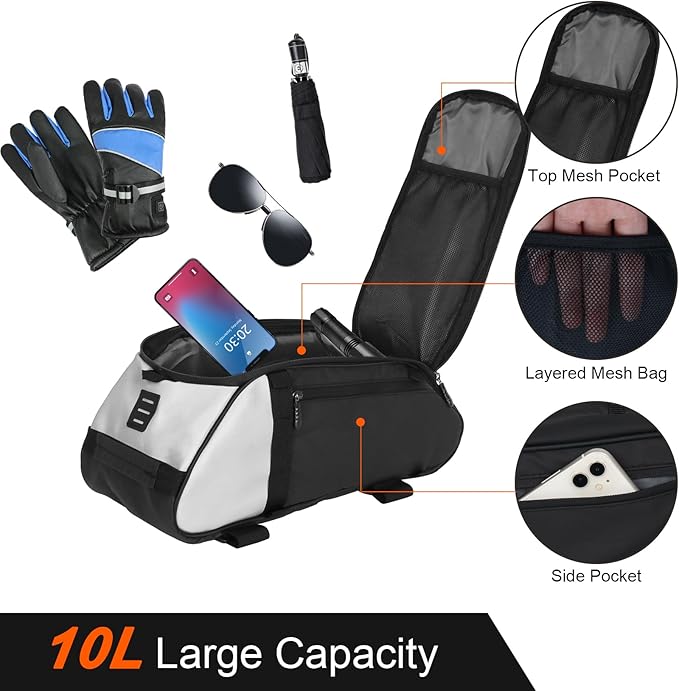 Dreamoon Waterproof Bike Rear Rack Bag, 10L Large Capacity Bicycle Trunk Bag, Reflective Cycling Saddle Panniers with Shoulder Strap, Bike Backseat Bag for Commuter & Outdoor Travel