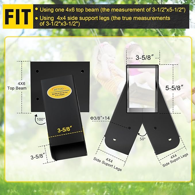 BETOOLL A-Frame 1pcs Brackets Swing Set Bracket for Heavy Duty Swing Set – Includes Mounting Hardware, Ideal for Indoor and Outdoor Playgrounds (1 Brackets-Black)