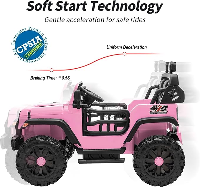 2 Seater Ride on Car Toy, 24V 4WD Electric Car for Kids 4-8 with Remote Control, 4x200W Motors, Capacity 150 lb - Light Pink