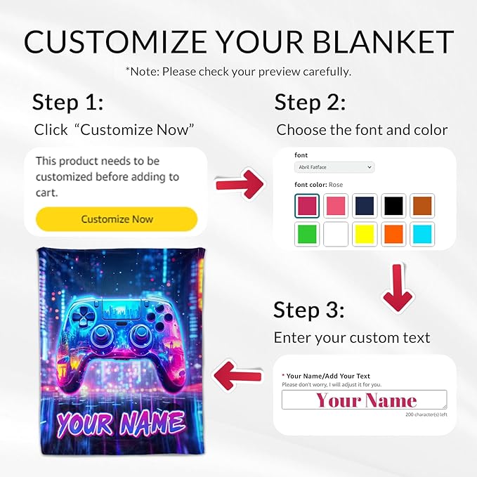 Personalized Kids Gaming Blanket Gift - Warm Gamer Boys Blankets and Throws for Bed, Couch