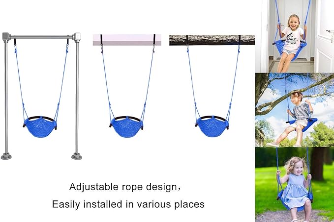 JKsmart 2 Pack Kids Swing Seat, Heavy Duty Rope Play Secure Children Swing Set, Toddler Swing Chair for Outdoor/Indoor/Playground/Home/Tree, with Snap Hooks and Swing Straps,440 lbs Capacity,Blue