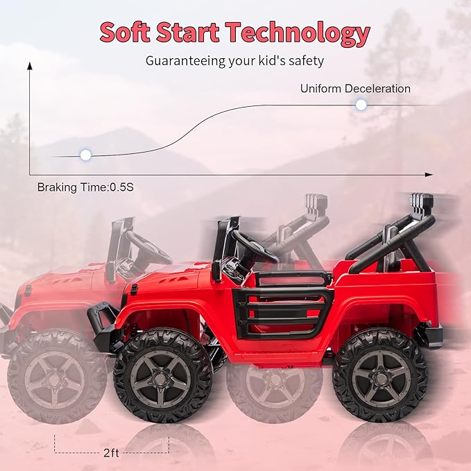 24V Ride on Toys for Kids, 2 Seater Electric Ride on Car w/Remote Control, 4 Powerful Motors, 4WD/2WD, 3 Speeds, Led Lights, Bluetooth, Ride on Truck for Kids Toddler, Red