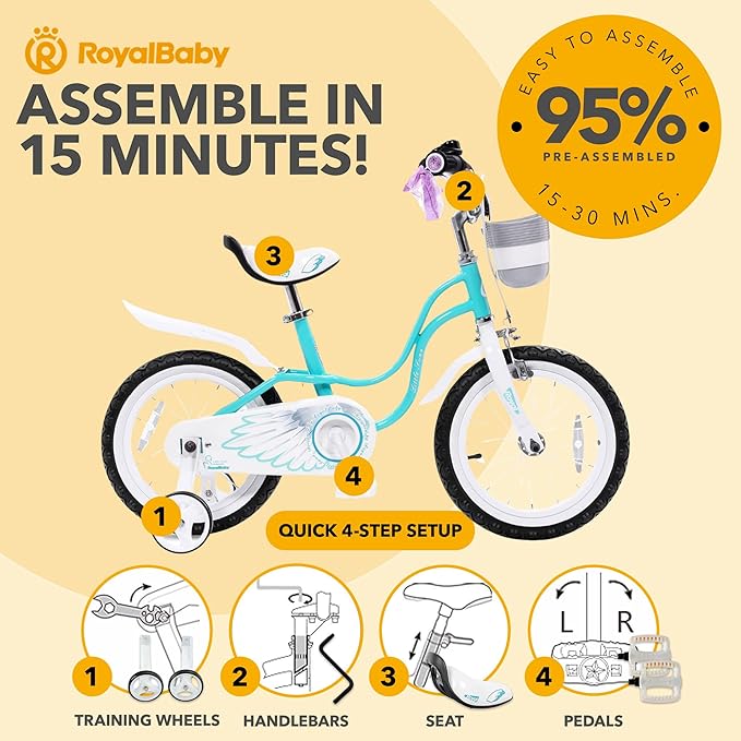 Royalbaby Princess Girls Kids Bike 12 14 16 18 20 Inch Children Bicycle with Basket for Age 3-12 Years