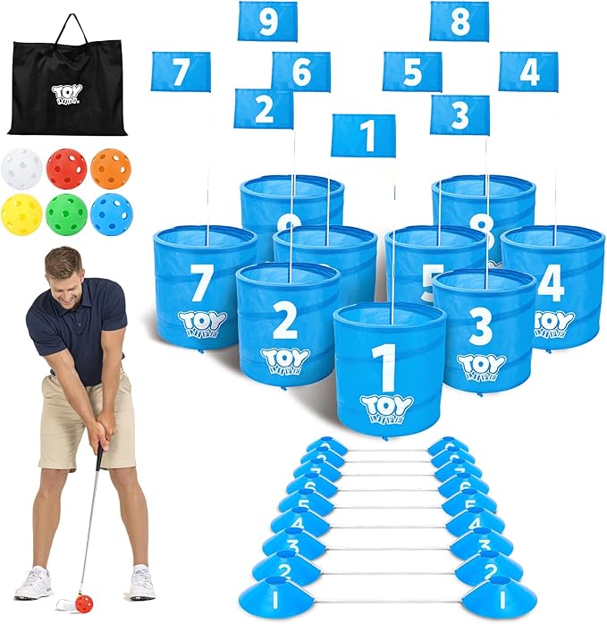TOY Life Golf Game Set, 9 Holes Backyard Golf Bucket Game for Adults Family Kids, with Balls and Flag, Outdoor Indoor Backyard Practice Game for Beach, Yard, Camping and Lawn