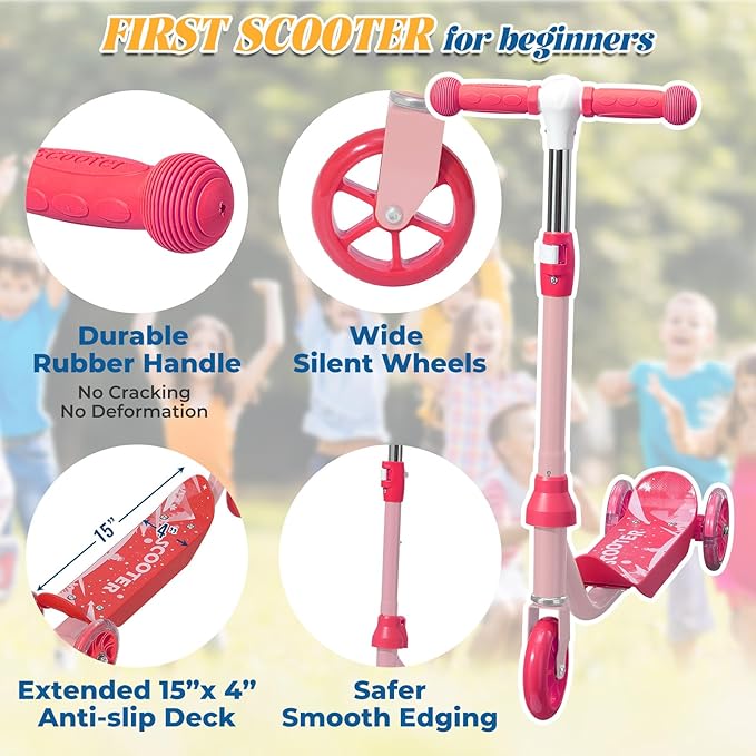 Kids Kick Scooter with Adjustable Height & LED Flash Wheels | 3 Growing Levels | Outdoor Fun for Boys & Girls