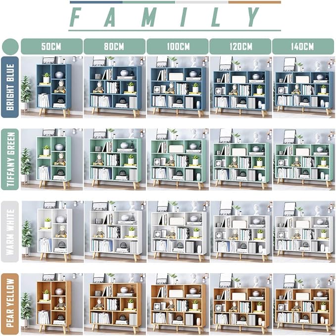 IOTXY Wooden Open Shelf Bookcase - 3-Tier Floor Standing Display Cabinet Rack with Legs, 5 Cubes Bookshelf, Warm White