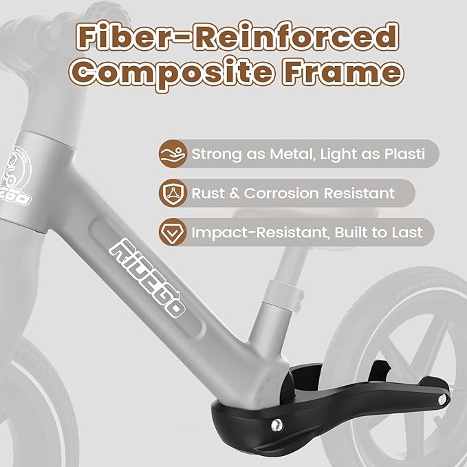 Ridego 14 Inch Balance Bike for Kids 3–6 Years, Lightweight Toddler Bike with Air Rubber Tires, Adjustable Seat, Durable Push Bicycle Gift for Boys & Girls