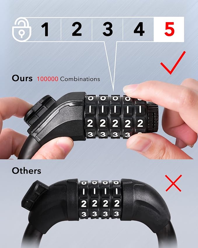 Bike Lock Cable with Combination,High Security 5-Digit Resettable Combination Bicycle Lock Anti-Theft, with Mounting Bracket for Bikes and Scooters