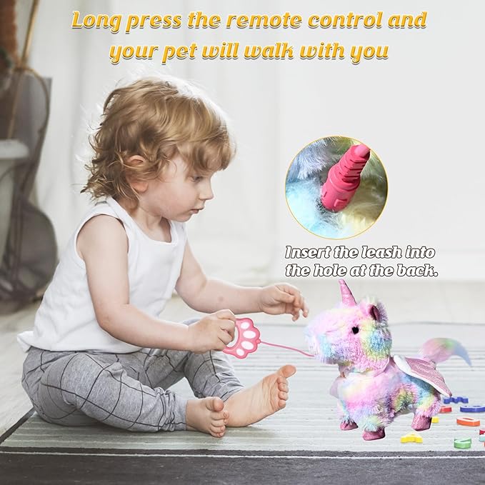 Unicorn Toys for Kids, Toy Unicorns That Walk and Bark, Walking Unicorn Toy for Kids with Leash, Interactive Stuffed Toy with Remote Control, for Girls and Boys Aged 3-7 Year Old
