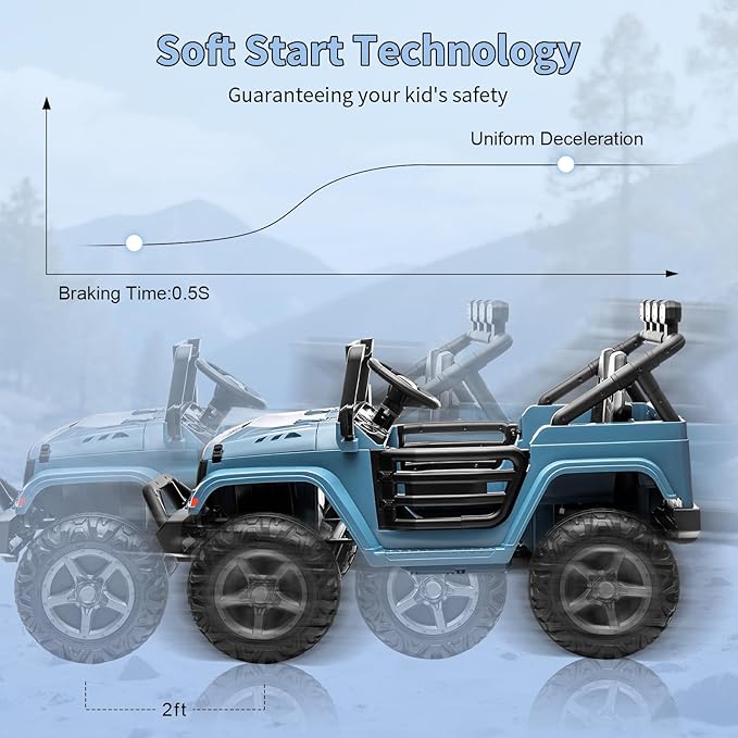 Kids 24V 2-Seater Electric Ride On Car, 4x4 Ride On Truck w/Remote Control, 4-Wheeler Suspension, 3 Speeds, Led Lights, Bluetooth, Ride on Car Toy for Kids Ages 3-8, Blue