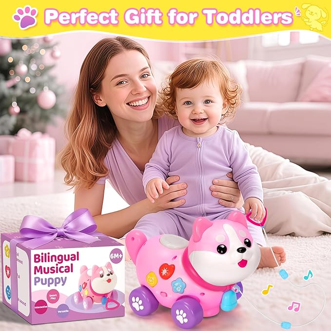 Toys for 1 Year Old Girl Gifts, Baby Toys 6-12-18 Months, Bilingual Educational Learning Toddler Toys, Puppy with Music & Lights, 1st Christmas Birthday Gift for Boys Girls, First Present for Infant