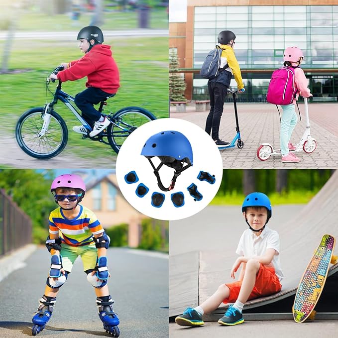 Kids Bike Helmet for Ages 2-14, Adjustable Safety Toddler Helmet with Protective Gear Set, Skateboard Scooter Helmets with Knee Elbow Pads Wrist Guards
