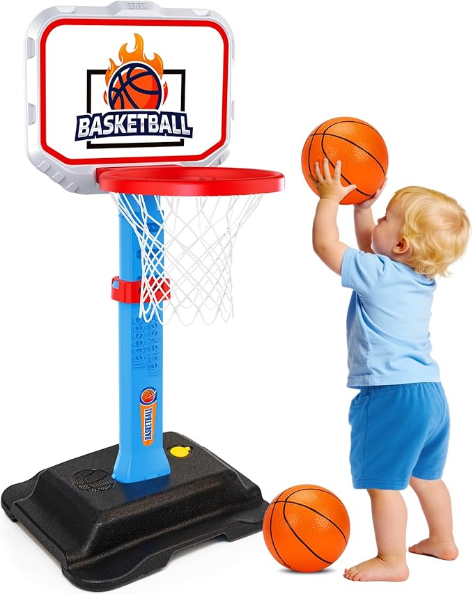 Toddler Basketball Hoop for Kid 1-3, Mini Adjustable Basketball Hoops Indoor with Balls Outdoor Pool Basketball Goal Sports Play Toys for 1 2 3 year old Baby Boys Girls Christmas Birthday Gifts