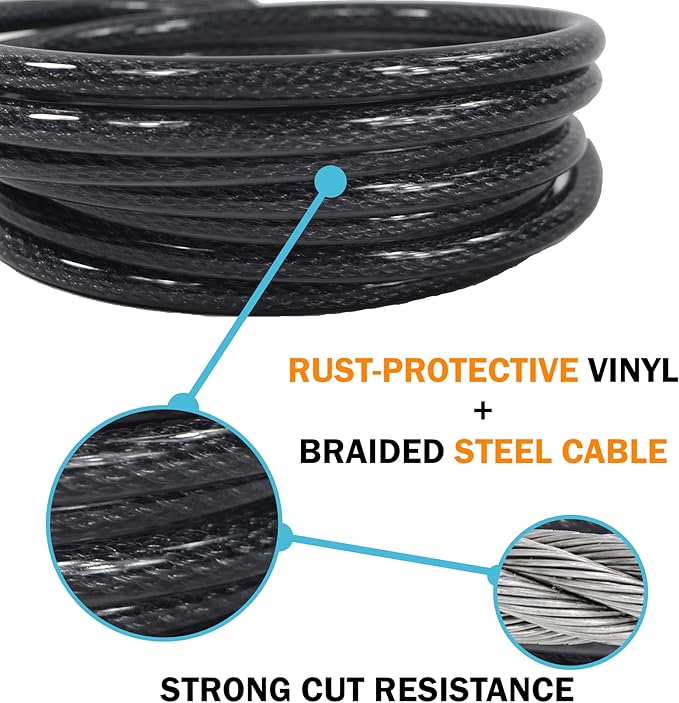 Lumintrail 12mm (1/2 inch) Heavy-Duty Security Cable, Vinyl Coated Braided Steel with Sealed Looped Ends (4', 7', 10', 15', 20', 25' or 30') (10-FT)