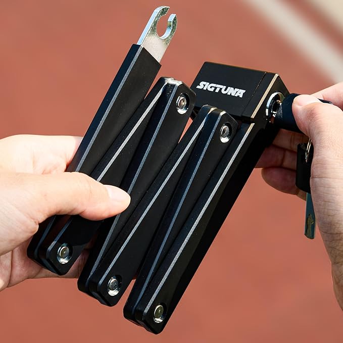 SIGTUNA Folding Bike Lock - Hardened Steel 8mm Fold-Up Heavy Duty Bike Lock with Easy Mounting, Secure Lock and Anti-Scratch Coating - Easily Keep Bike Secure and Paintwork Undamaged - Bicycle Lock