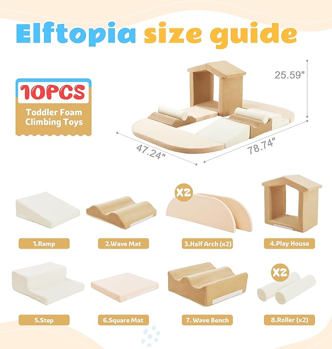 10-Piece Foam Climbing Blocks with Ramp & Stairs for Toddlers,Soft Play Gym Set,Foam Toddler Climbing Toys for Indoor Crawling,Sliding & Creative Play-Classic Color