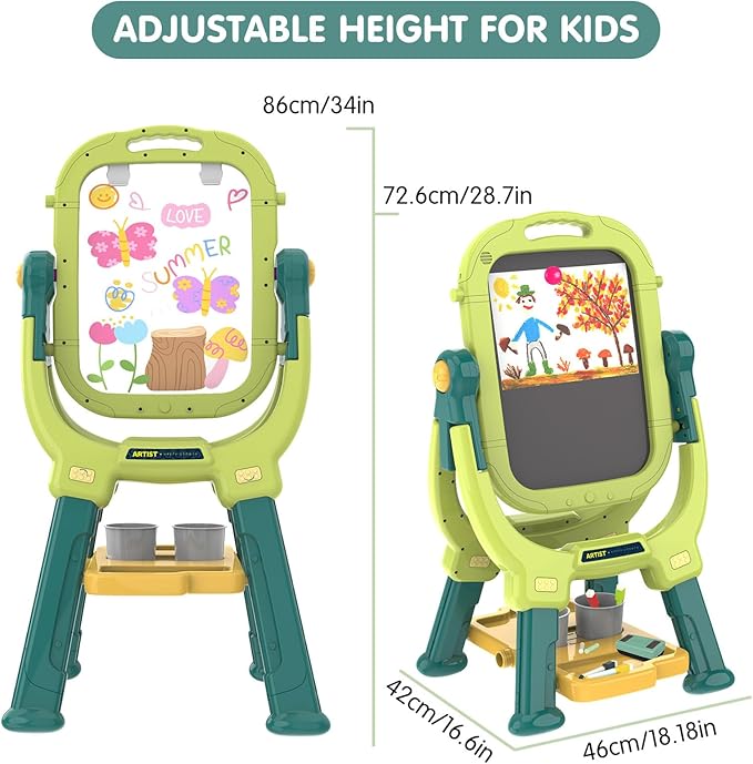 Easel for Kids, Toddler Art Easel Adjustable Standing, Magnetic Double Sided Easel with Painting Accessories Gift for Boys and Girls (Green)