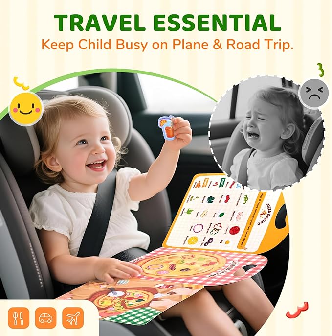 JoyCat Reusable Sticker Book - Jelly Stickers for Toddlers, Kids Sticker Activity Book, Travel Toys for Road Trip, Car & Airplane, Educational Learning Gifts for Boys and Girls Ages 3-5 (Pizza-Making)