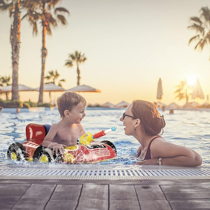 2 Pack Inflatable Kids Pool Floats with Water Gun, Pool Toys for Kids Ages 4-8, Blow Up Toddler Pool Floats, Swimming Pool Game Toys, Fire Truck and Pirate Ship Floaties for Boys Girls and Child